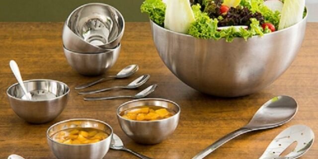 [SHOPTIME] Saladeira Inox c/ 2 Talheres + Cj. Sobremesa c/ 12 pçs – La Cuisine