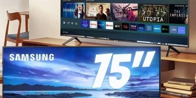 [AMERICANAS] Smart TV 75” Crystal 4K Samsung 75AU7700 Wi-Fi – Bluetooth HDR Alexa Built in 3 HDMI 1 USB