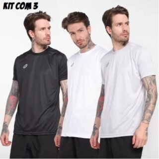 [ZATTINI] Kit Camiseta Lotto Training Masculina c/ 3 Peças – Preto+Cinza