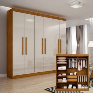 [MAGAZINE] Guarda-Roupa Casal Malibu 6 PT Imbuia e Off White – Rufato