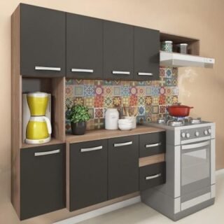 [MAGAZINE] Cozinha Compacta 7 Portas 2 Gavetas Suspensa Armário E Balcão Anita Teka/grafite – Pnr Móveis