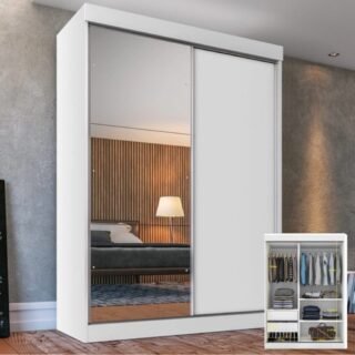 [AMERICANAS] Guarda Roupa Solteiro 2 Portas de Correr 2 Gavetas e Espelho Peônia Yescasa Branco