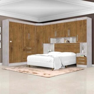 [AMERICANAS] Dormitório Modulado Georgia JA Avelã / Jequitibá Para Cama Box 1,38M Casal