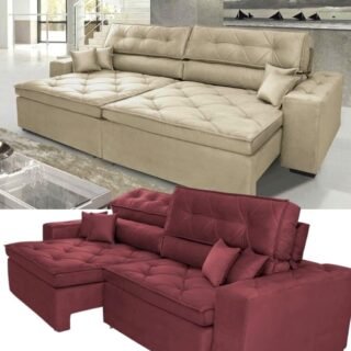 [AMERICANAS] Sofá Austin 3,02m Retrátil, Reclinável com Molas no Assento e Almofadas, Tecido Suede