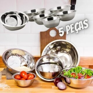 [SHOPTIME]Conjunto de Tigelas 5 peças Inox + Escorredor de Arroz – La Cuisine