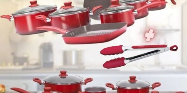 [SHOPTIME] Jogo de Panelas Antiaderentes Brinox Ceramic Life Easy Vermelha 7 Peças + Pegador