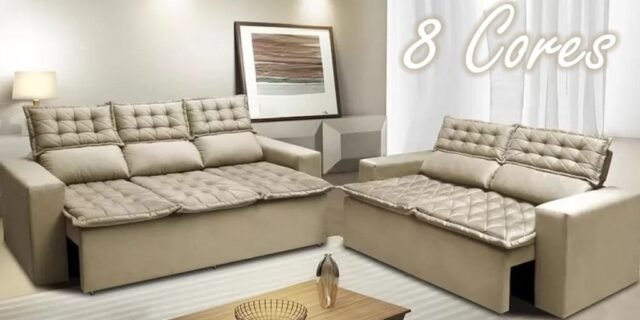 [MAGAZINE] Conjunto de Sofá 3 e 2 Lugares Retrátil e Reclinável Cama inBox Slim 2,00×1,50m Velusoft Preto