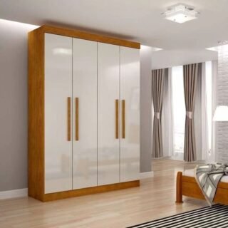 [MAGAZINE] Guarda-Roupa Solteiro Malibu 4 PT Imbuia e Off White – Rufato