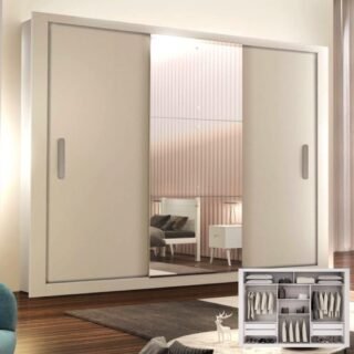 [SHOPTIME] Guarda Roupa Casal 3 Espelhos 3 Portas de Correr 4 Gavetas Gênesis Espresso Móveis Branco
