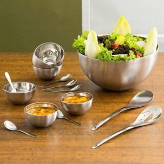 [SHOPTIME] Saladeira Inox c/ 2 Talheres + Cj. Sobremesa c/ 12 pçs – La Cuisine