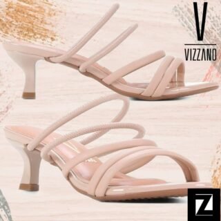 [ZATTINI] Sandália Vizzano Salto Fino Médio Feminina – Bege