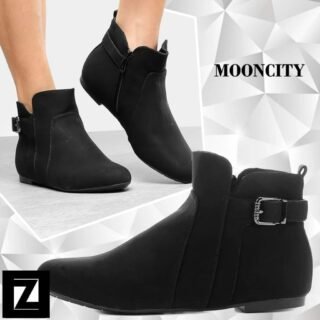 [ZATTINI] Bota Mooncity Cano Curto Com Fivela Feminina – Preto