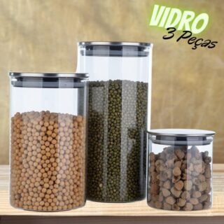 [SHOPTIME] Conjunto de Potes de Vidro 3 Peças 300 mL / 1000 mL / 1500 mL