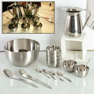 [SHOPTIME] Conjunto de Jarra + Saladeira + Sobremesa Inox 16 peças – La Cuisine