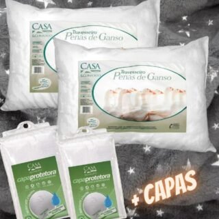 [SHOPTIME] Capa Protetora De Travesseiro Percal 200 Fios + Kit Travesseiro Pena De Ganso 2 Peças – Casa & Conforto