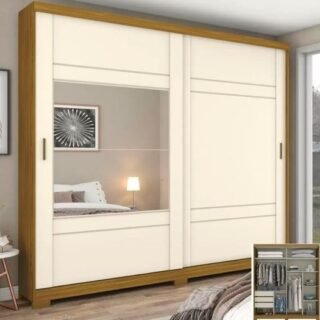 [MAGAZINE] Guarda-roupa Casal com Espelho 2 Portas de Correr – 3 Gavetas Henn Zambezy (2 Cores)