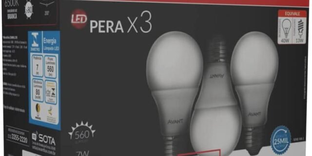 [AMAZON] Kit com 3 Lâmpadas LED Avant bulbo 7W, soquete E27, luz branca, bivolt, 278061479