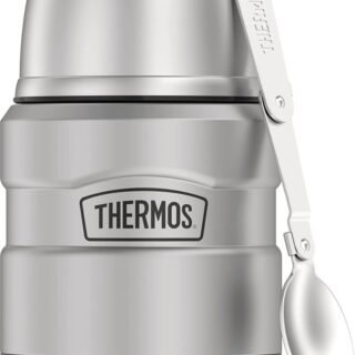 [AMAZON] Pote térmico de alimentos Thermos inoxidável King 473 ml com colher dobrável, aço inoxidável