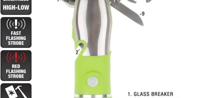 [AMAZON] Lanterna LED multiferramentas, ferramenta multifuncional para emergência, acampamento e carros da Stalwart (verde) (com disjuntor de vidro e cortador de cinto de segurança)