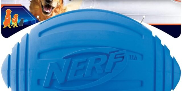 [AMAZON] Nerf Dog Brinquedo para cães de futebol com rodo interativo, leve, durável e resistente à água, 18 cm de diâmetro para raças médias/grandes, unidade única, azul