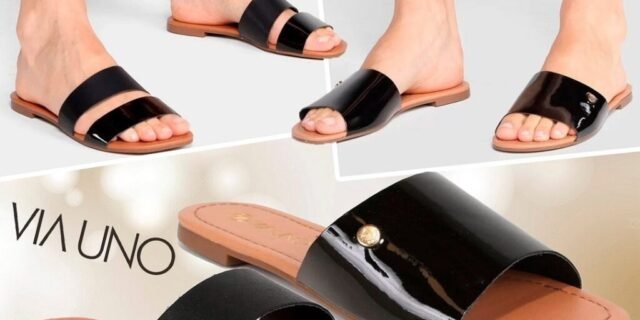 [ZATTINI] Rasteira Via Uno Tira Dupla ou Slide Verniz