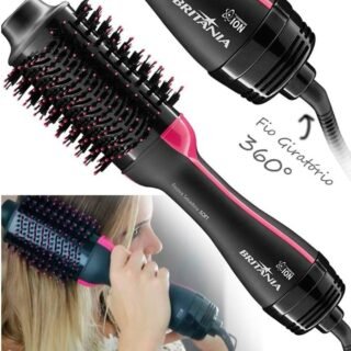Escova Secadora Britânia Soft BEC02 Íon Tourmaline com Cabo Giratório Preta/Rosa 1200W