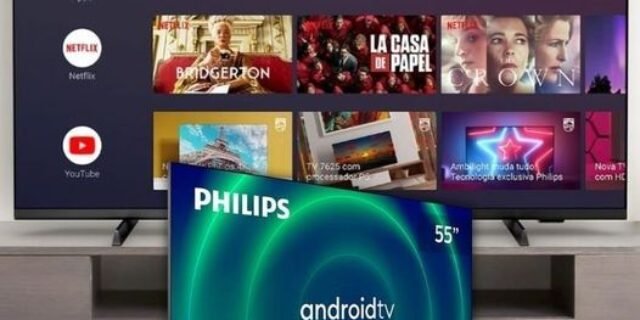 Smart TV Philips Android Tela 55″ 55pug7406/78 4k Google Assistant Comando de Voz Dolby Vision/atmos Vrr/allm, Bluetooth