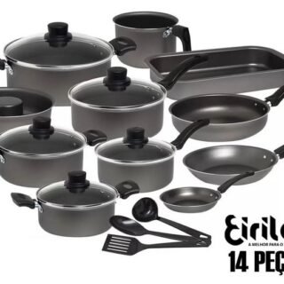 Jogo de Panelas Eirilar Antiaderente de Alumínio – Grafite 14 Peças Especial