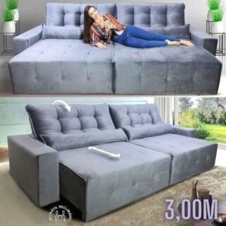 Sofá Retrátil/Reclinável Montebello 3,00m Suede Velut Cinza c/ Molas no Assento – King House