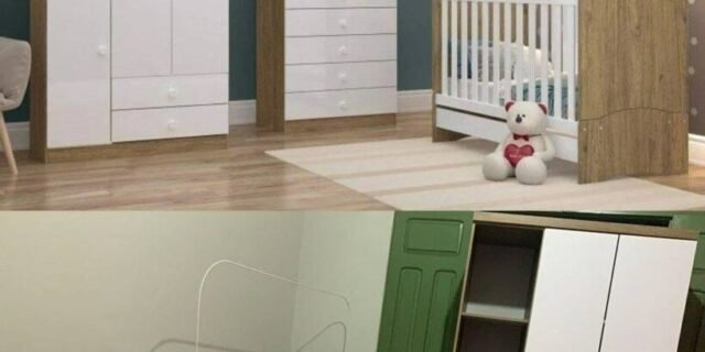 Quarto de Bebê com Guarda Roupa 3 Portas Cômoda e Berço Faz de Conta Espresso Móveis