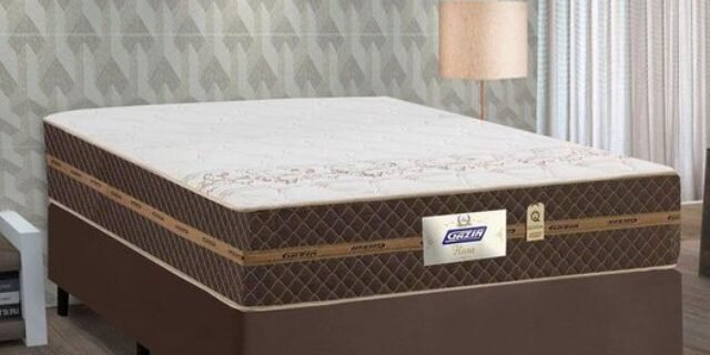 Cama Box Casal Colchão Molas Flora Marrom 138x188x60cm