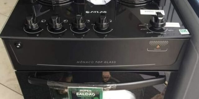 Fogão 4 Bocas Mesa de Vidro Atlas Preto – Acendimento Automático Mônaco Top Glass