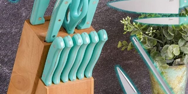 Jogo de Facas de Aço Inoxidável Oster Evansville com Alças Turquesa