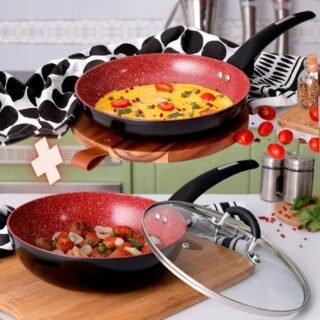 Frigideira 24 cm + Frigideira Wok 24 cm com Tampa Preta Power Taste – La Cuisine