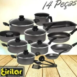 Jogo de Panelas Eirilar Antiaderente de Alumínio – Grafite 14 Peças Especial
