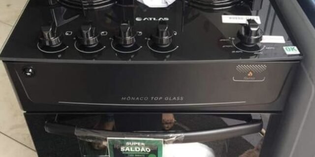 Fogão 4 Bocas Mesa de Vidro Atlas Preto – Acendimento Automático Mônaco Top Glass
