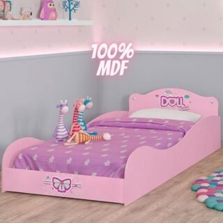 Cama Infantil Móveis Estrela Doll com Grade de Proteção – Rosa Acetinado