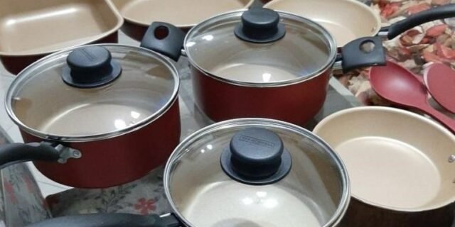 Conjunto de Panelas 10 Peças Tramontina Turim com Revestimento Antiaderente Starflon T1, Tampas de Vidro e Cabos de Baquelite – Vermelho