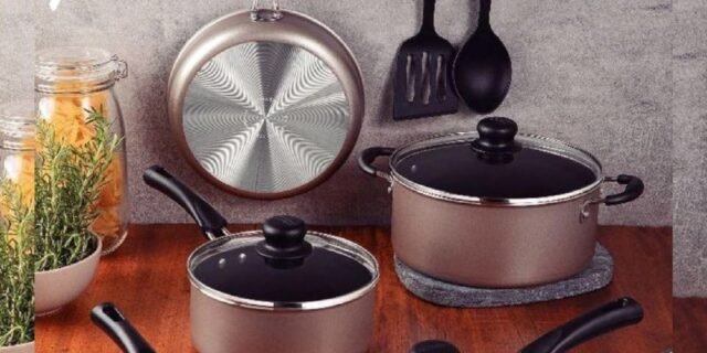 Jogo de Panelas Tramontina Cooking com Revestimento Interno e Externo Antiaderente Starflon Max 7 peças – Champagne