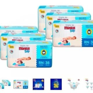 Kit Fralda Turma da Mônica Baby Tam. RN até 4,5kg – 6 Pacotes com 36 Unidades Cada