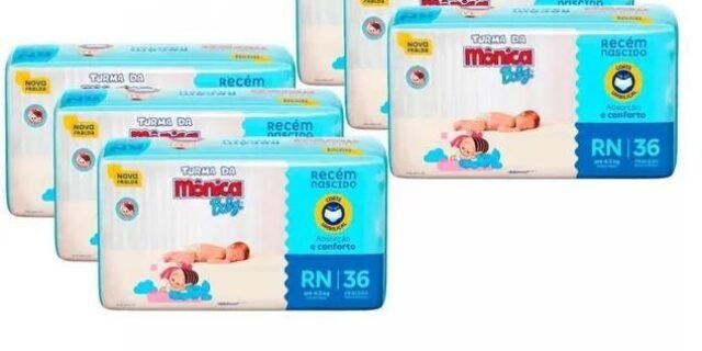 Kit Fralda Turma da Mônica Baby Tam. RN até 4,5kg – 6 Pacotes com 36 Unidades Cada