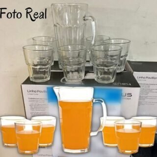 Conjunto de Jarra 1L e Copos 300ml de Vidro Haus – Pavillion 7 Peças