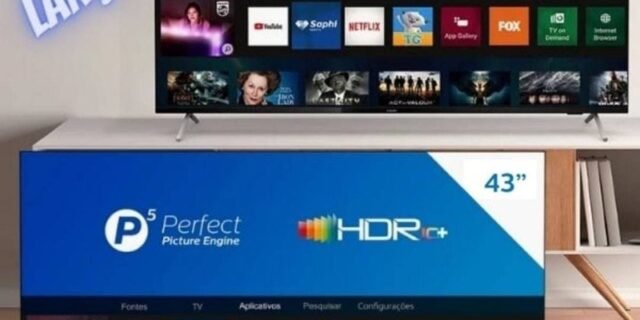 PHILIPS Smart TV 43PFG6825/78-43″ Full HD sem bordas, HDR Plus, 3 HDMI, 2 USB, Wifi Miracast, Conversor digital, Netflix, Youtube, Globoplay e Prime Video