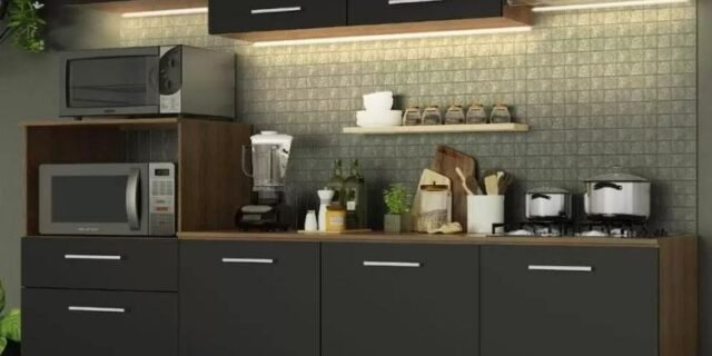 Cozinha Completa Madesa Onix 240001 com Armário e Balcão – Rustic/Preto