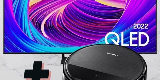 Kit Samsung Smart TV 70 qled 4K 70Q65B 2022 E Robô Aspirador 2 em 1 Samsung VR5000RM