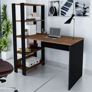 Escrivaninha com Estante Lateral MATCH cor Preto/Pinho – Artely