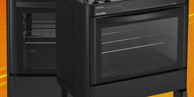 Fogão 5 Bocas Esmaltec Preto – Acendimento Automático Agata Glass