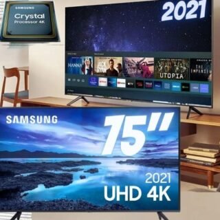 Smart TV 75″ UHD Samsung 4k 75AU7700 Processador Crystal 4k Tela Sem Limites Visual Livre de Cabos Alexa Built In