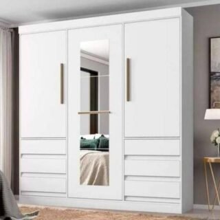 Guarda-roupa Casal com Espelho 3 Portas 6 Gavetas – E77020 Miami (2 Cores)