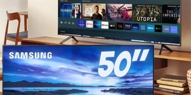 Smart TV 50″ UHD Samsung 4k 50AU7700 Processador Crystal 4k Tela Sem Limites Visual Livre de Cabos Alexa Built In
